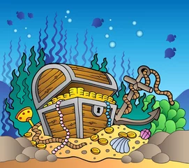 Photo sur Plexiglas Pirates Fond marin avec vieux coffre au trésor