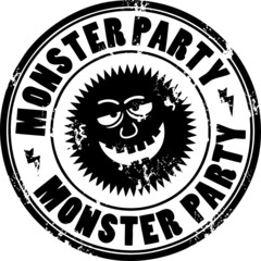 Stamp with monster face and the words Monster party