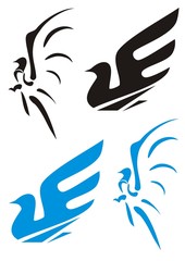 Two symbols of a dove (black and blue)