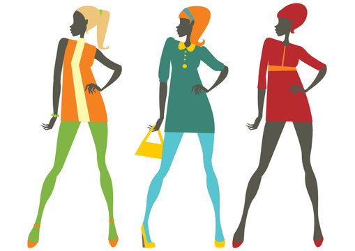 Sixties style girls silhouettes