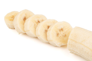 Sliced bananas on a white background