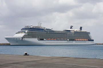 Naklejka premium Huge Luxury Cruise Ship at a Distant Dock