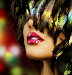 Fashion woman Portrait. Red Lips