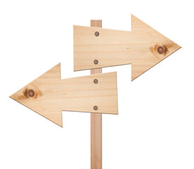 Wood arrow signs isolated, clipping path.