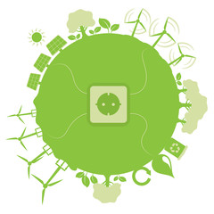 green planet made of vector icons - renewable energy