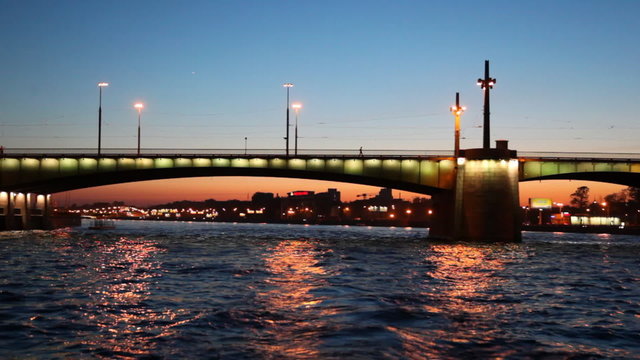 Liteyniy Bridge in night illuminated with lights St. Petersbur
