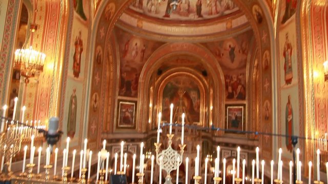 choir loft and church chandelier in Christ Savior Cathedral