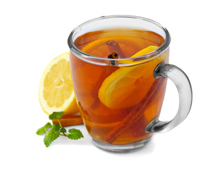 Tea with lemon  isolated on white background