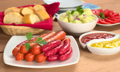 Two types of sausages on plate