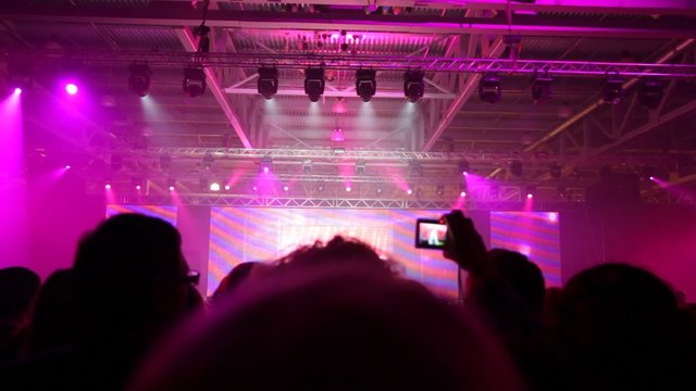 People look concert of popular music and records it on camera