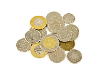 polish zloty coins on white background