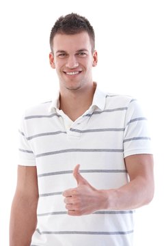 Handsome student smiling with thumb up