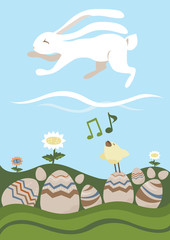 Easter Card: Wight Rabbit and Songbird