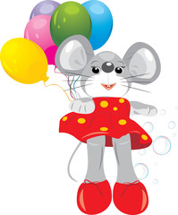 Mouse toy with colorful balloons