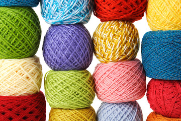 closeup of many multicolored clews, isolated