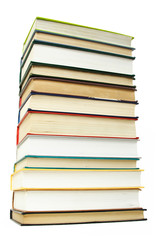 big stack of books in hard cover, isolated