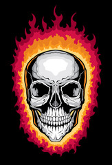 Human Skull with Flames
