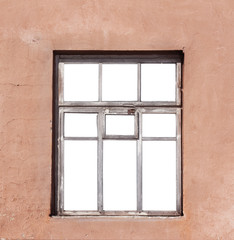 Broken window and wall over white