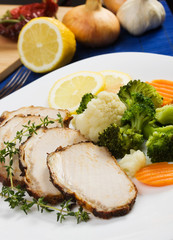 Sliced pork roast with vegetables