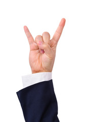 Business man's rock hand sign