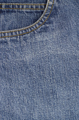 Close-up of blue jeans, with stitches