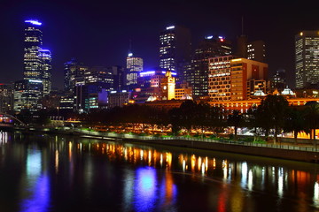 Fototapeta na wymiar Melbourne City Lights over the Yarra River, Night, Australia