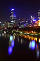 Fototapeta na wymiar Melbourne City Lights over the Yarra River, Night, Australia