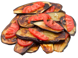 fried eggplants with fresh tomato