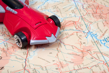 traveling by car on world map