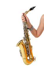 Saxophone in the women's hand