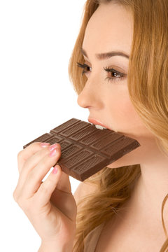 Woman Eating Chocolate Bar