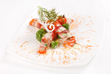 Smoked salmon rolls with bacon