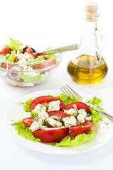 Vegetable salad with feta cheese and olive oil