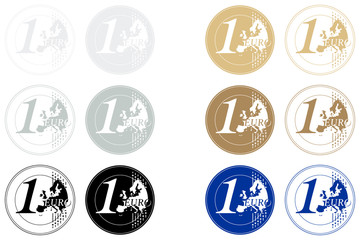 Euromünze 1 Euro in schwarz, blau, gold, silber