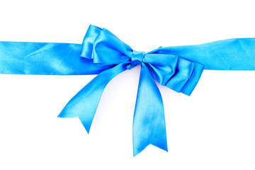 Gift blue ribbon and bow isolated on white background