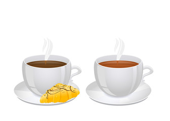 Cups of coffee and Tea with Croissant