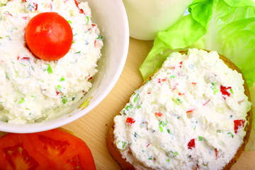 Delicious diet breakfast made from cottage cheese