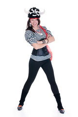 Full-length portrait of Attractive girl in a pirate costume
