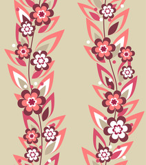 Seamless floral pattern with pink flowers and leaves