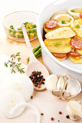 Fresh potatoes slices.