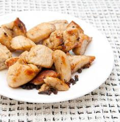 pieces of delicious fried chicken on a white plate