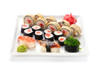 Sushi and roll in plate