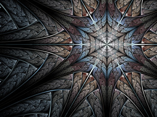 Cold blue fractal abstraction, spider web or snowflake