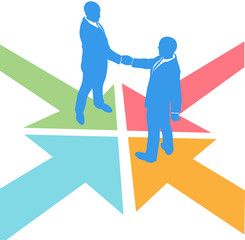 Business people arrows meet deal agreement