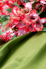 Beautiful bouquet alstroemeria and pink pearls