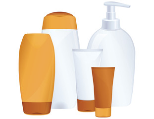 Cosmetic bottles, sun protection, vector