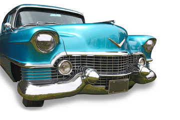 Obraz na płótnie Canvas Niebieski klasyczny samochód na białym tle