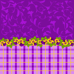 Pansy with lace ornaments on background.