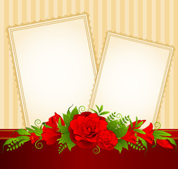 Flowers with lace ornaments on background