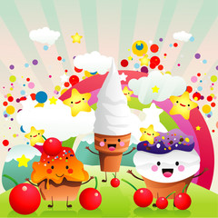 candies and ice cream vector